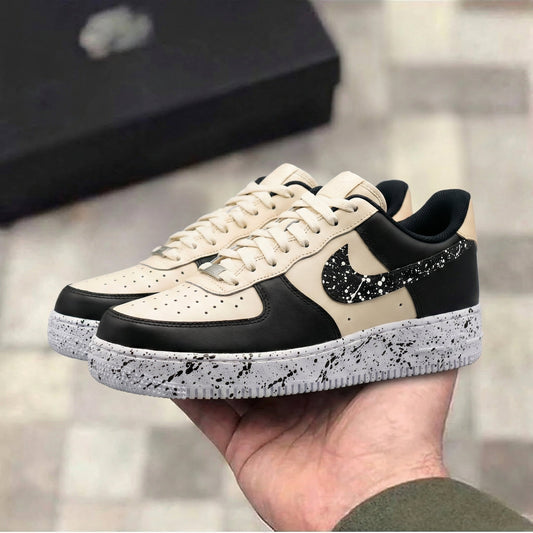 Custom Air Force 1 Beige Black Splatter Design