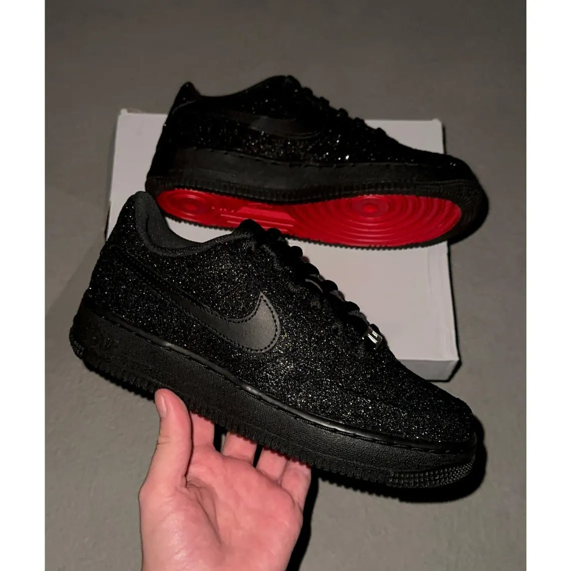 Custom Air Force 1 Black Glitter Red Sole