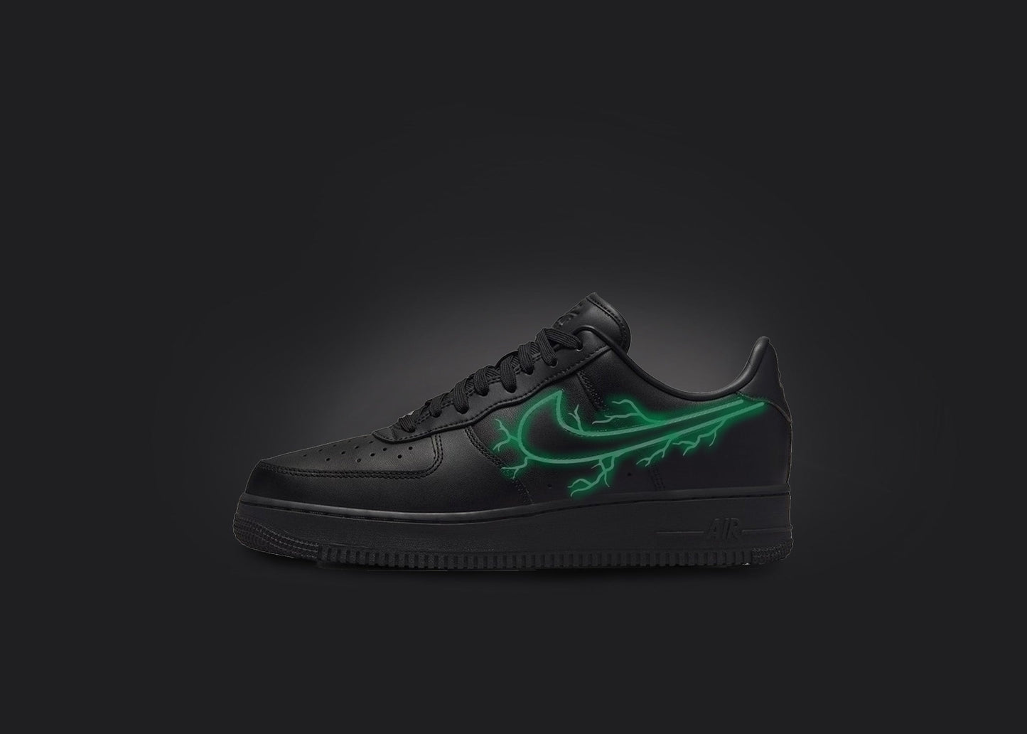 Custom Air Force 1 Black Glowing Green Swoosh