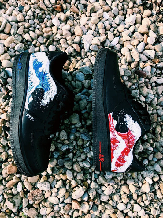 Custom Air Force 1 Black Red Wave Pattern