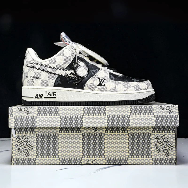 Custom Air Force 1 Black White Beige LV Checkerboard
