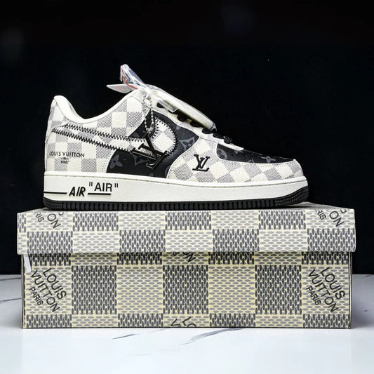 Custom Air Force 1 Black White Beige LV Checkerboard