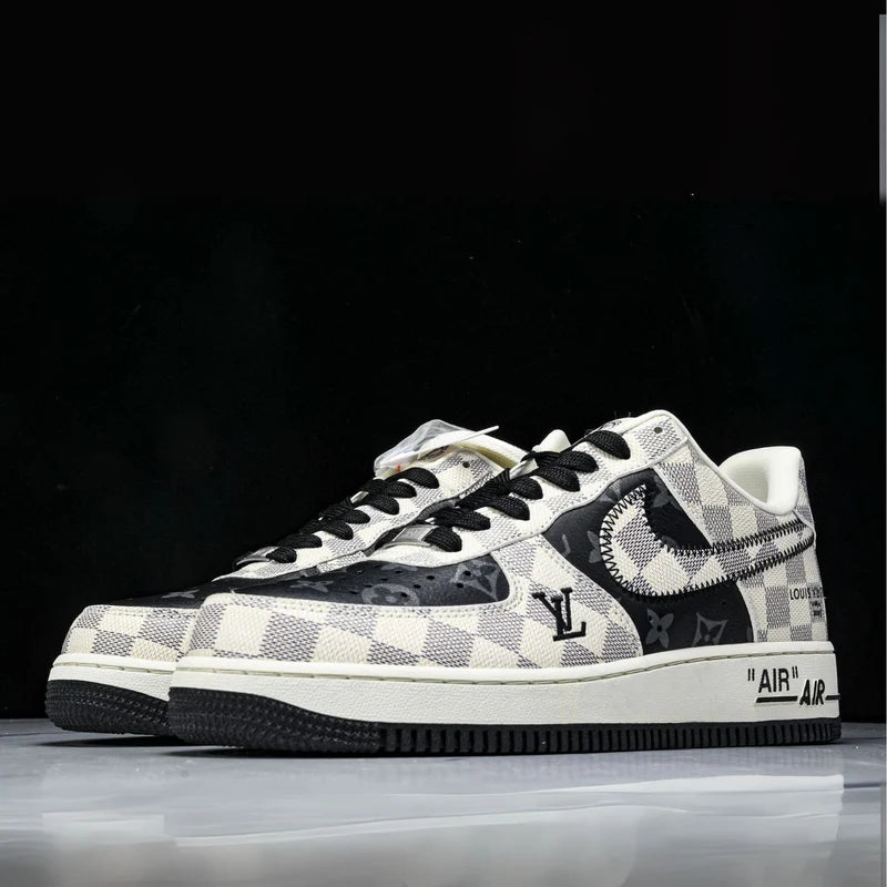 Custom Air Force 1 Black White Beige LV Checkerboard
