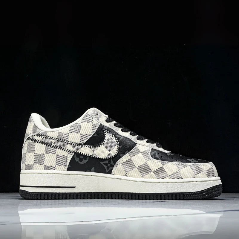Custom Air Force 1 Black White Beige LV Checkerboard