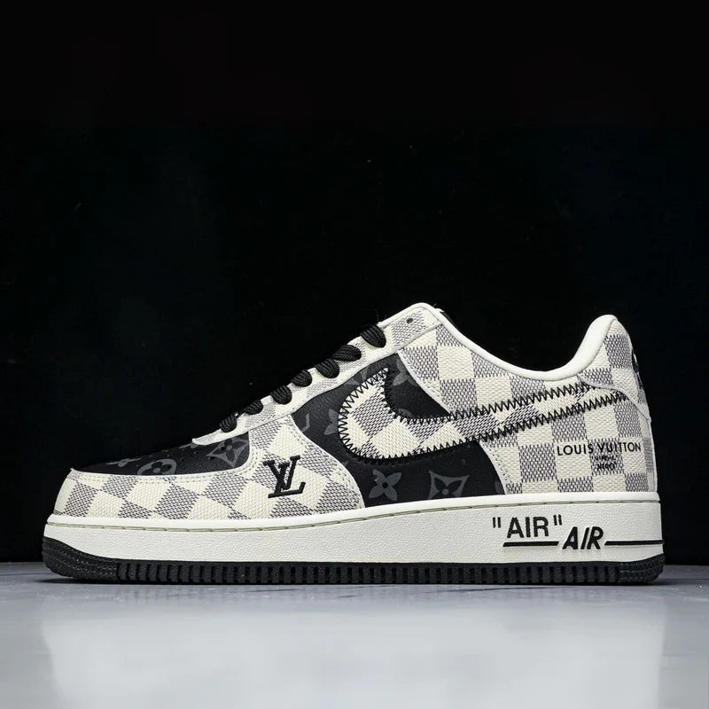 Custom Air Force 1 Black White Beige LV Checkerboard