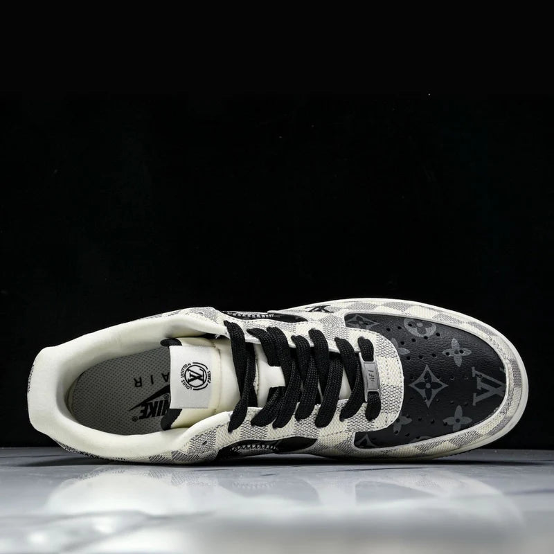 Custom Air Force 1 Black White Beige LV Checkerboard