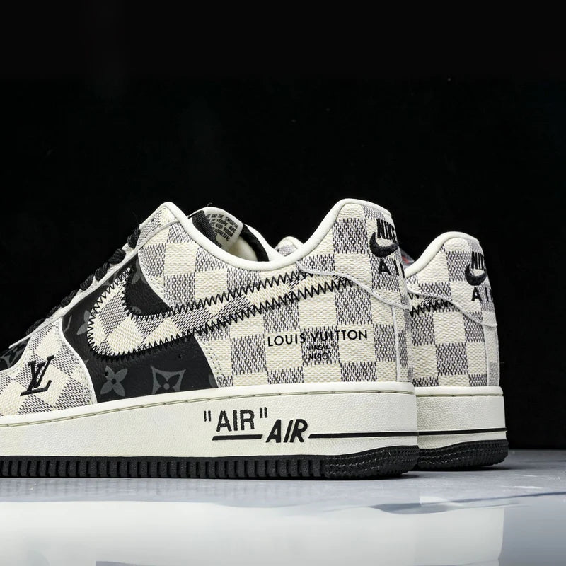 Custom Air Force 1 Black White Beige LV Checkerboard