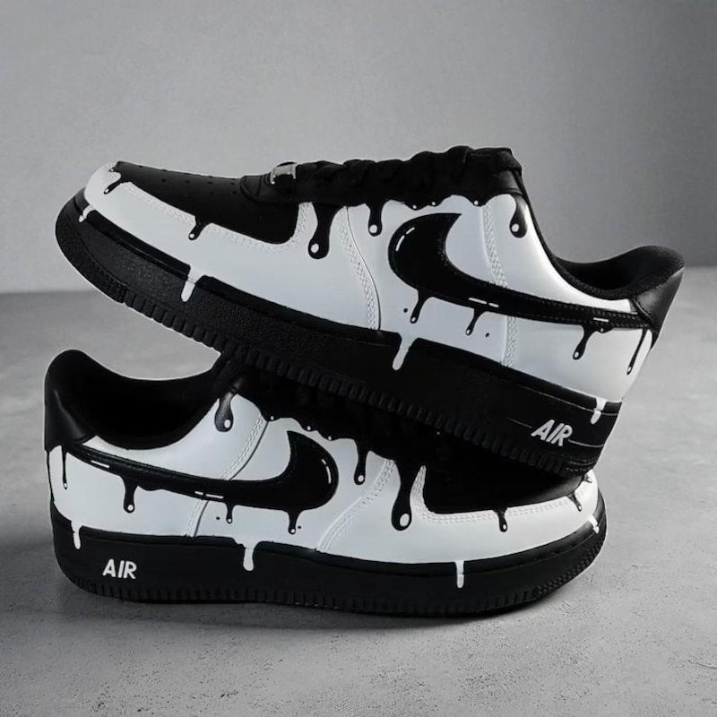 Custom Air Force 1 Black White Drip Design