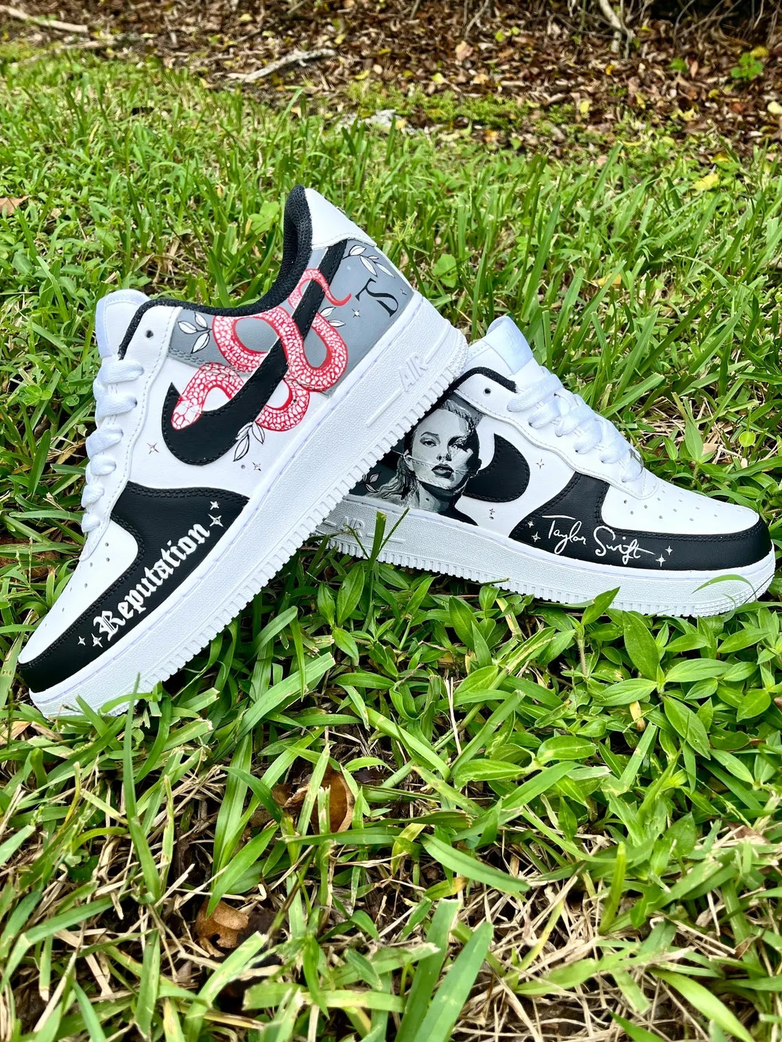 Custom Air Force 1 Black White Taylor Swift Reputation Theme