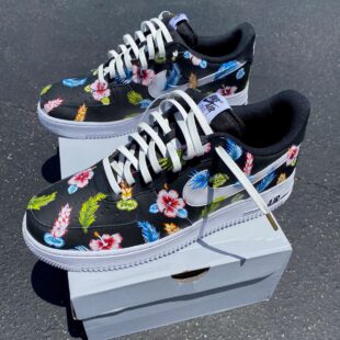 Custom Air Force 1 Black With Floral Pattern