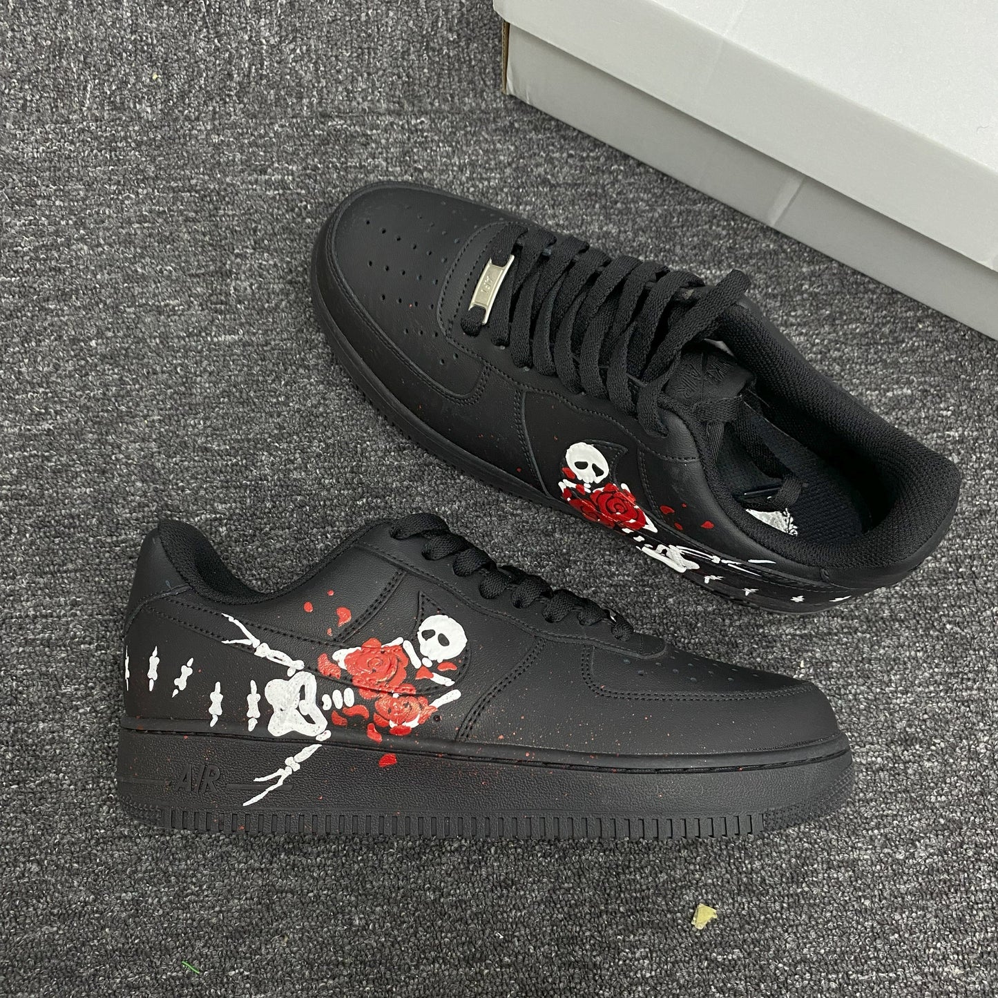 Custom Air Force 1 Black With Skull And Rose Pattern