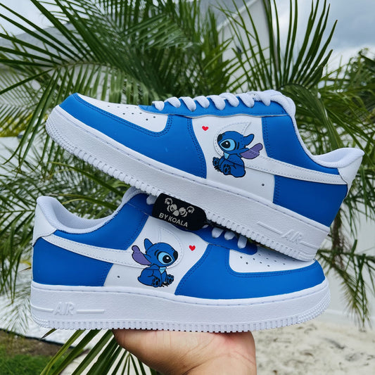 Custom Air Force 1 Blue And White With Stitch Design