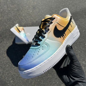 Custom Air Force 1 Blue And Yellow With Dripping Pattern