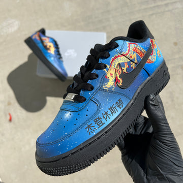 Custom Air Force 1 Blue Black Dragon Pattern