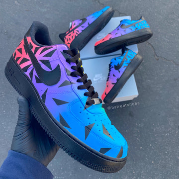 Custom Air Force 1 Blue Pink Geometric Patterns
