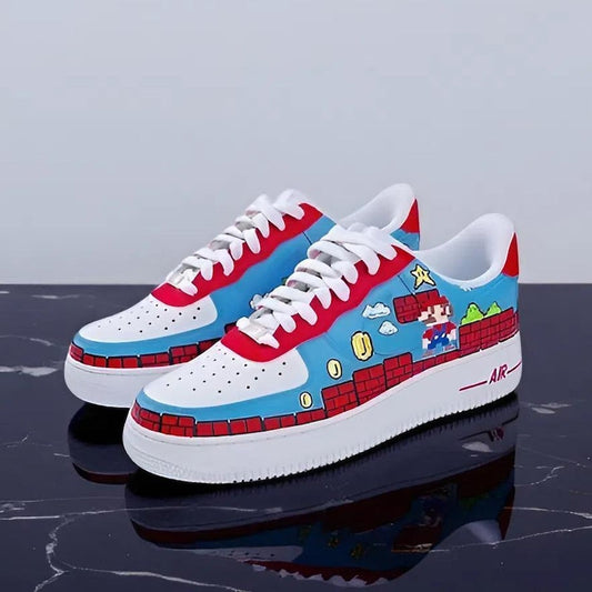 Custom Air Force 1 Blue Red White Mario Cartoon Theme