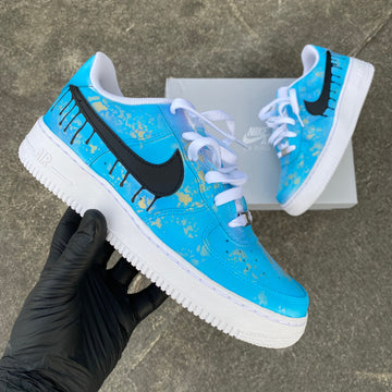 Custom Air Force 1 Blue With Black And Gold Splatter Pattern