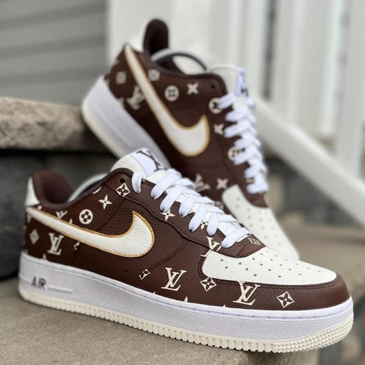 Custom Air Force 1 Brown With LV Pattern