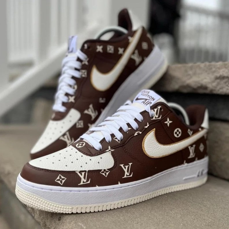 Custom Air Force 1 Brown With LV Pattern