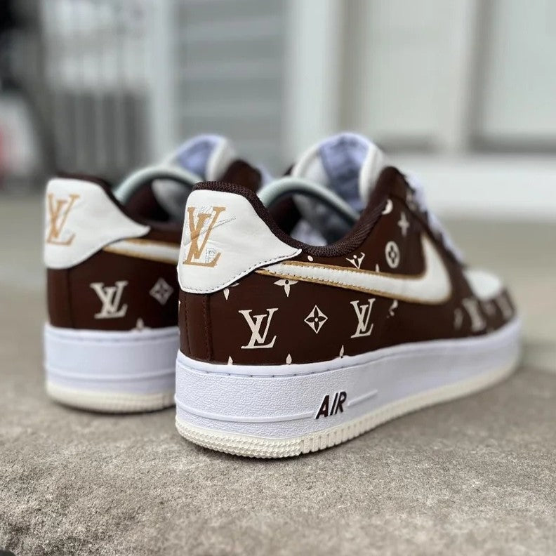Custom Air Force 1 Brown With LV Pattern