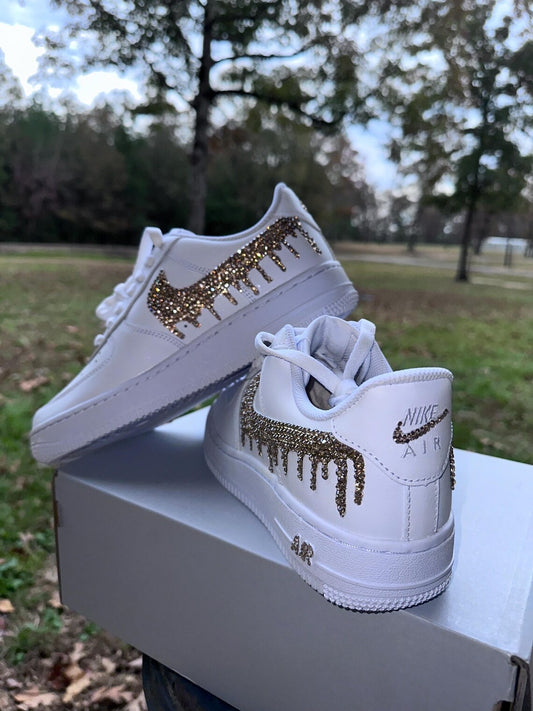 Custom Air Force 1 Gold Rhinestones Drip