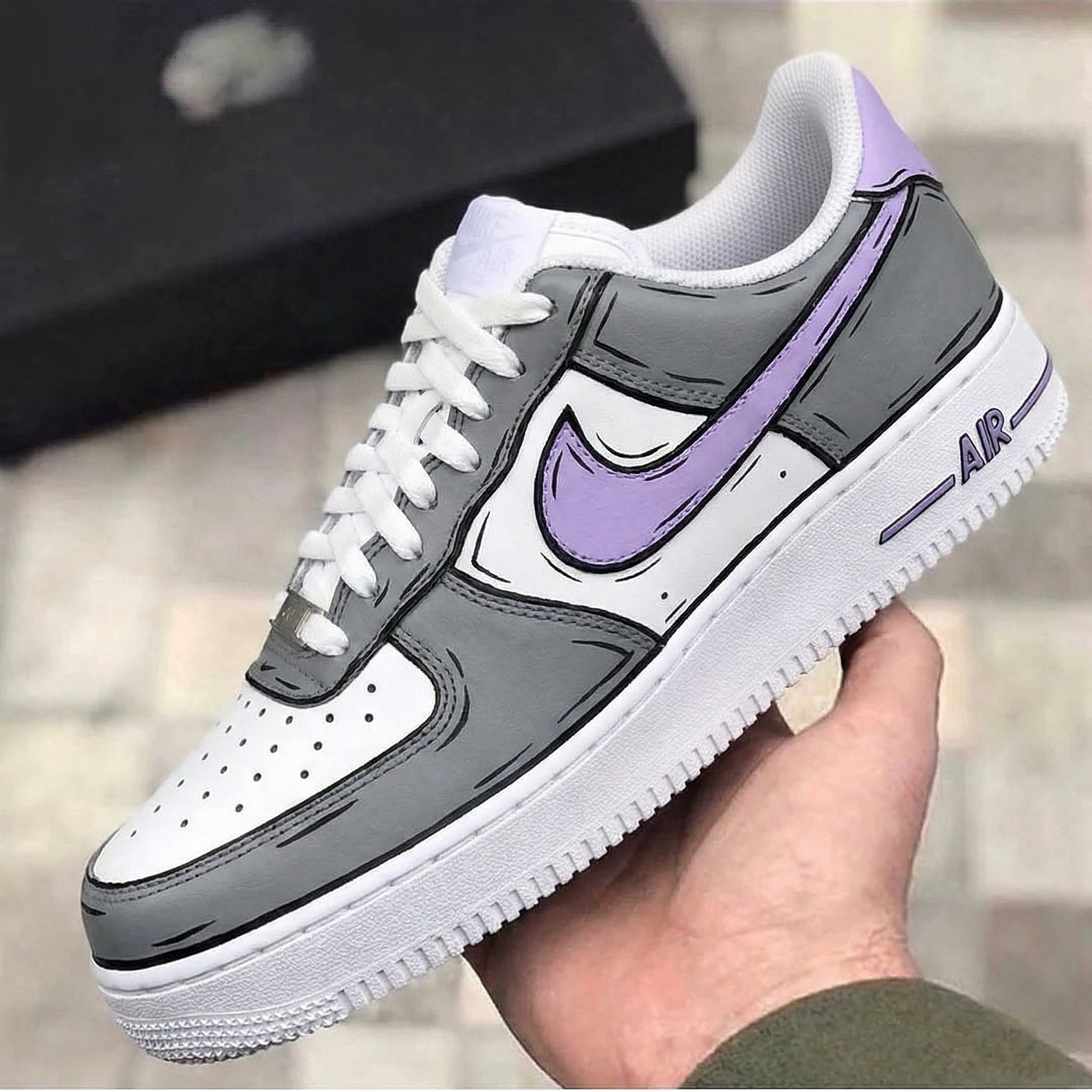 Custom Air Force 1 Gray Baby Purple Cartoon Style
