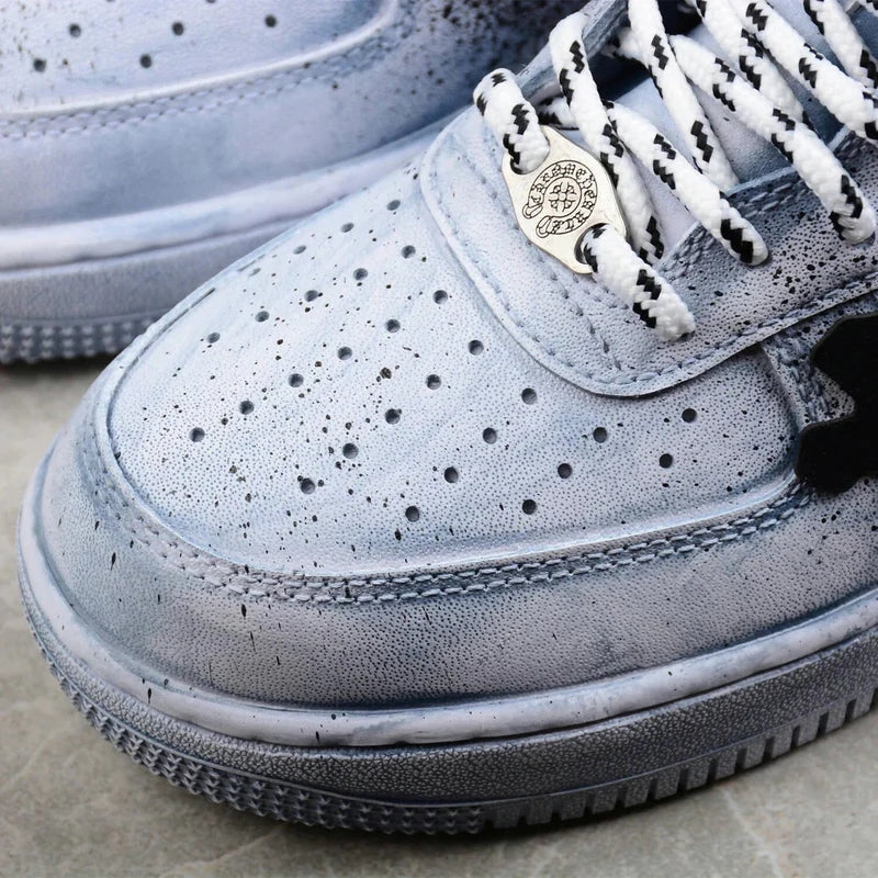 Custom Air Force 1 Grey Blue with Crosses and Splatter