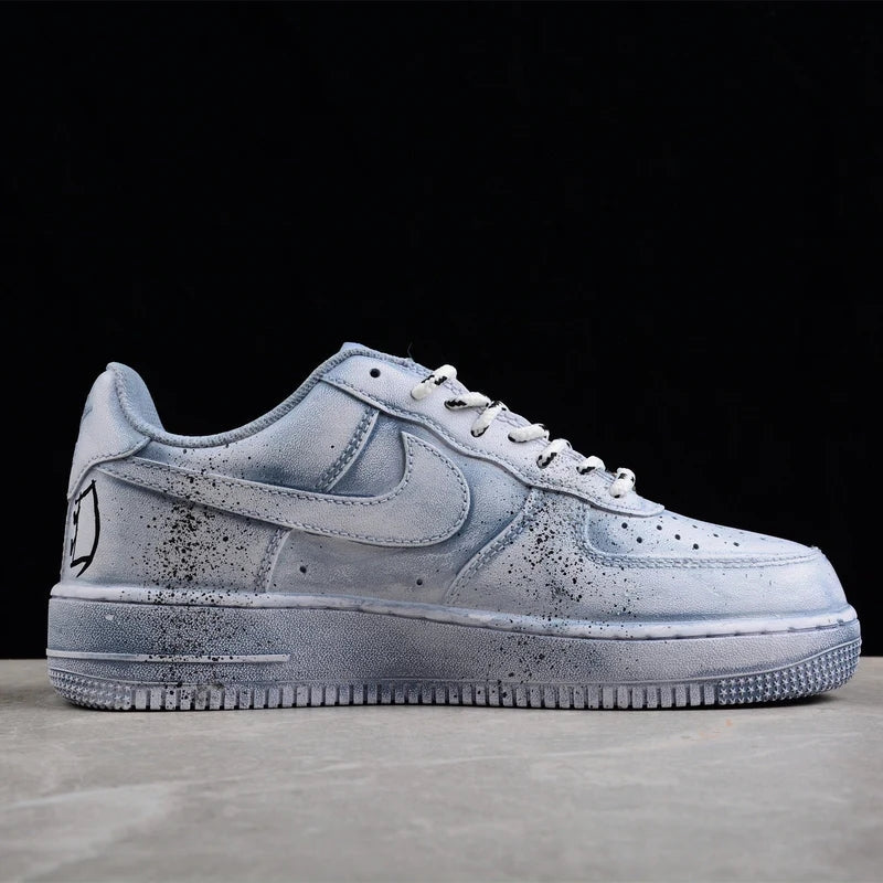 Custom Air Force 1 Grey Blue with Crosses and Splatter