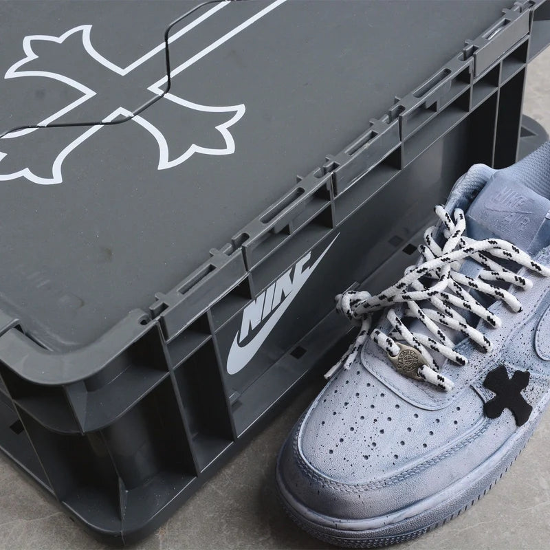 Custom Air Force 1 Grey Blue with Crosses and Splatter