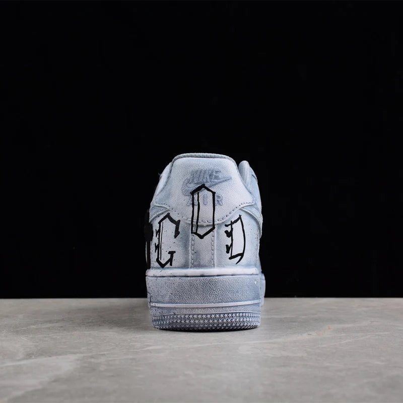 Custom Air Force 1 Grey Blue with Crosses and Splatter