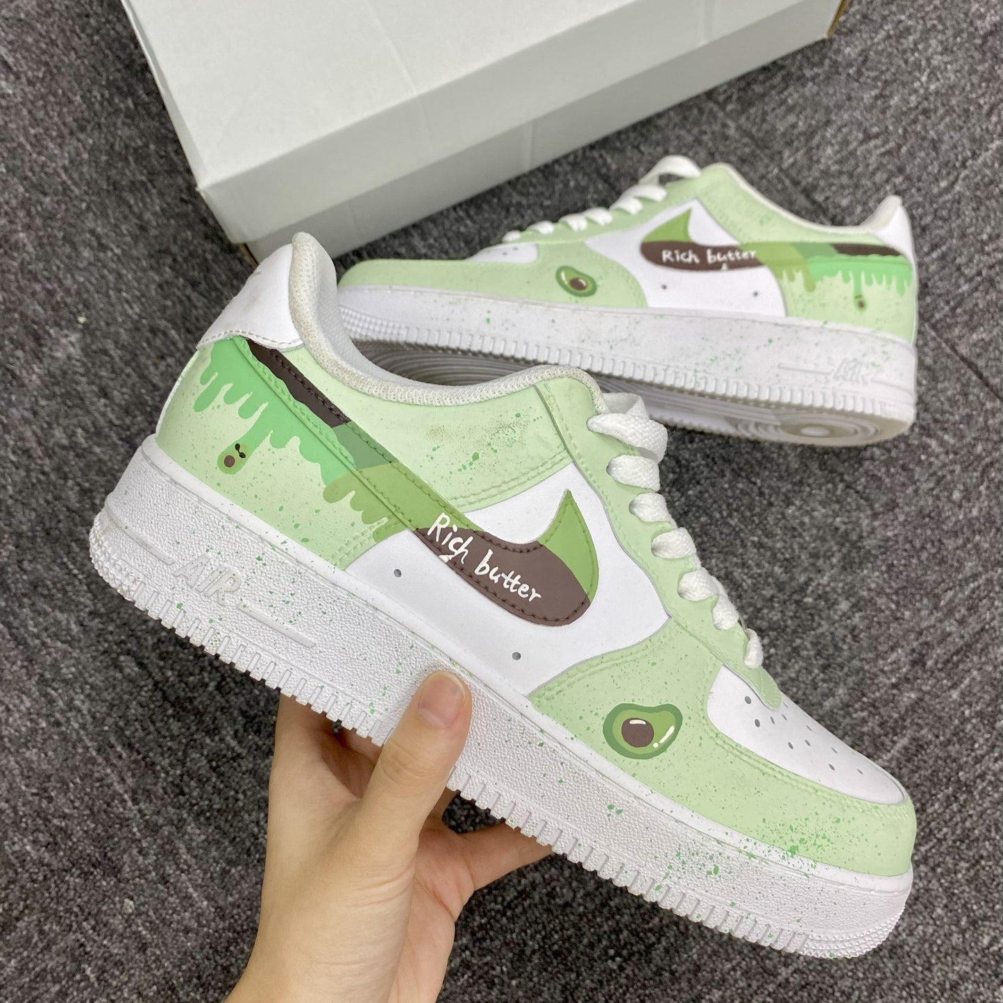 Custom Air Force 1 Light Green White With Avocado Pattern