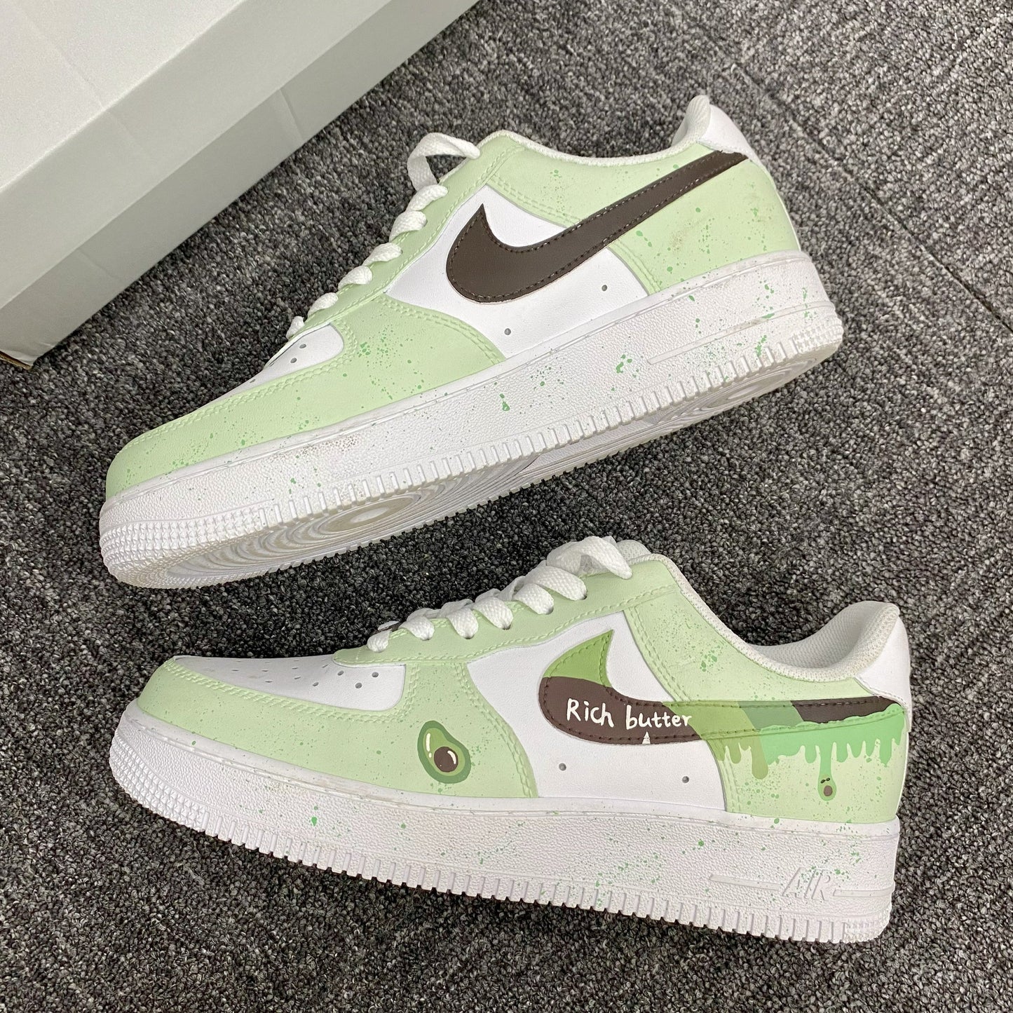 Custom Air Force 1 Light Green White With Avocado Pattern