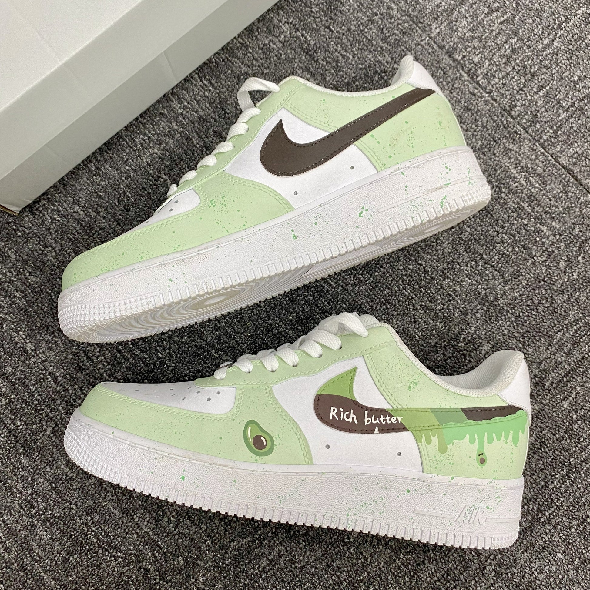 Custom Air Force 1 Light Green White With Avocado Pattern