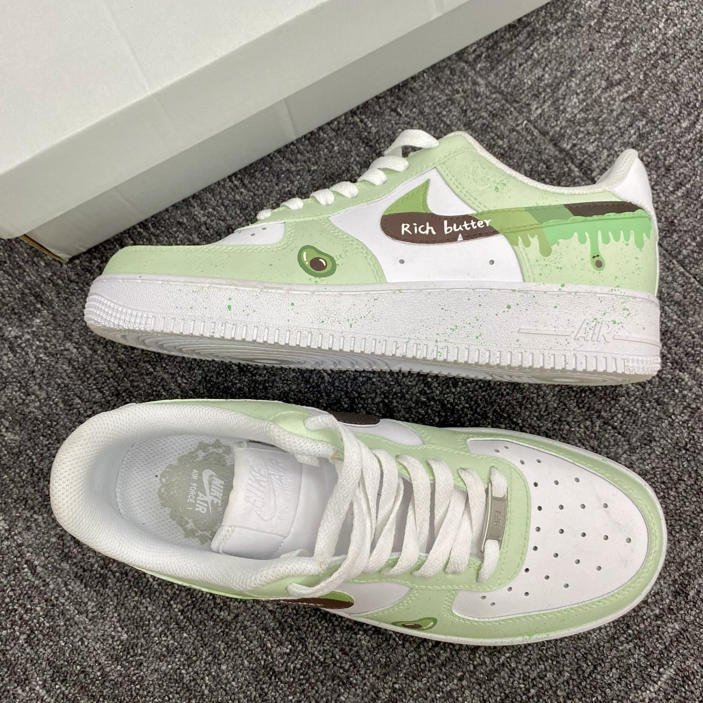 Custom Air Force 1 Light Green White With Avocado Pattern