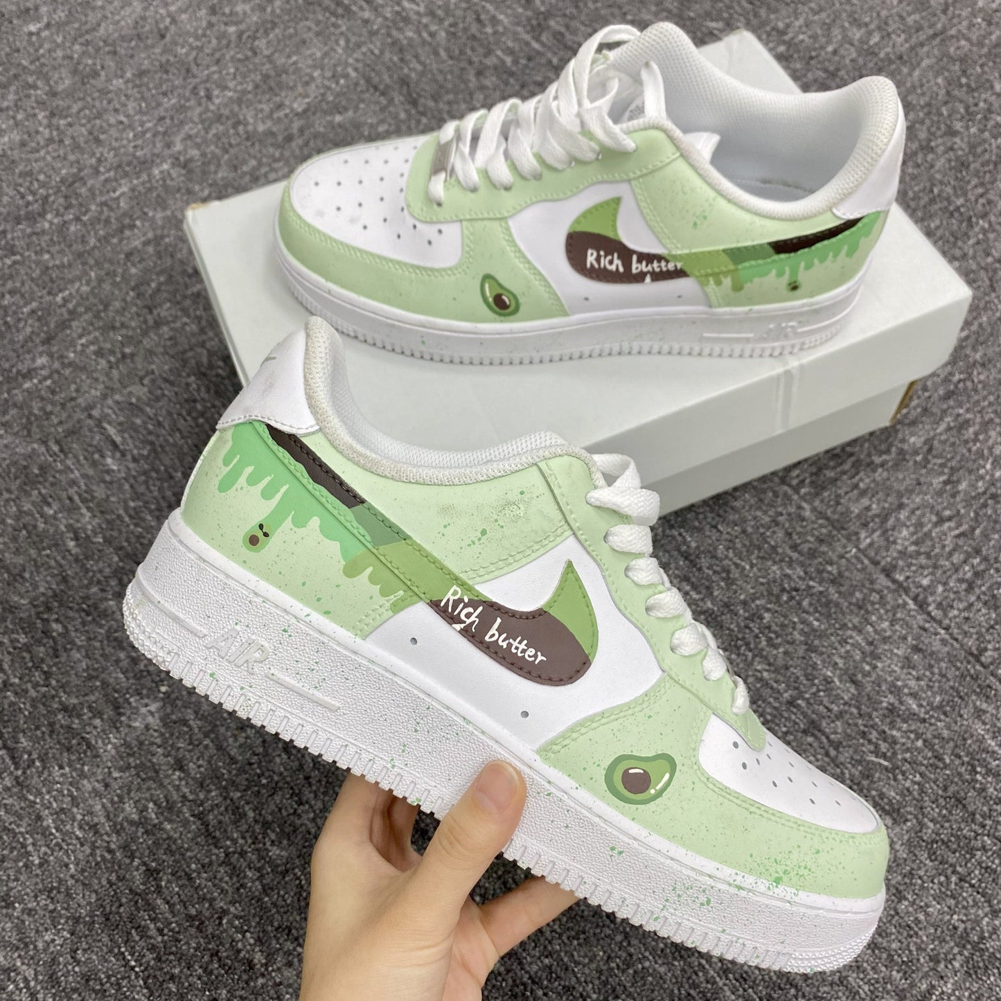 Custom Air Force 1 Light Green White With Avocado Pattern