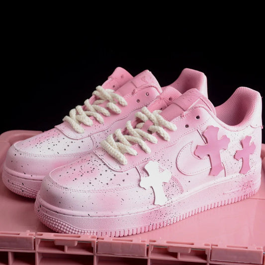 Custom Air Force 1 Light Pink with Crosses and Splatter