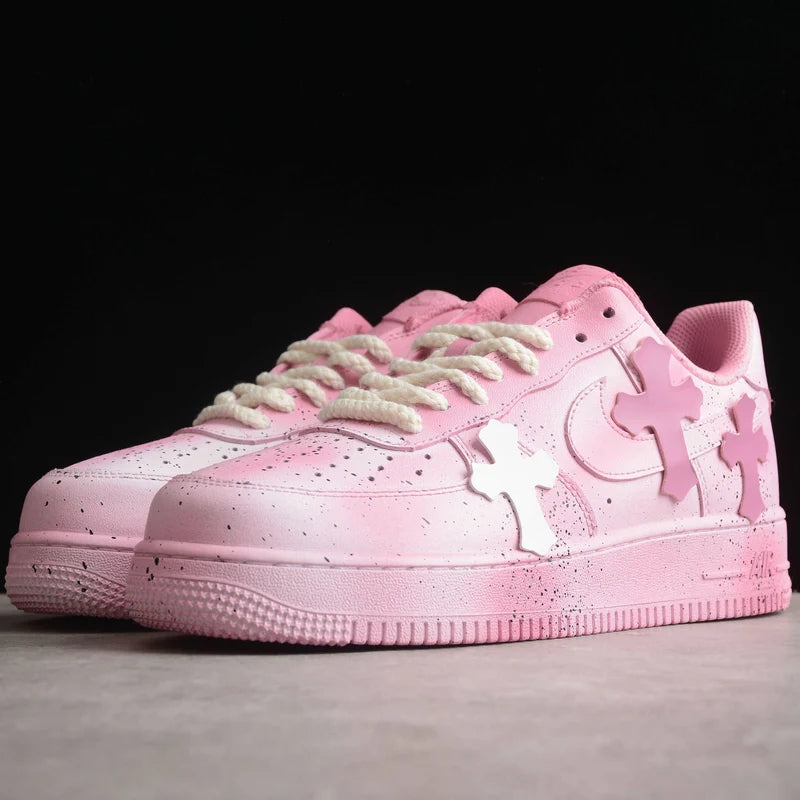 Custom Air Force 1 Light Pink with Crosses and Splatter