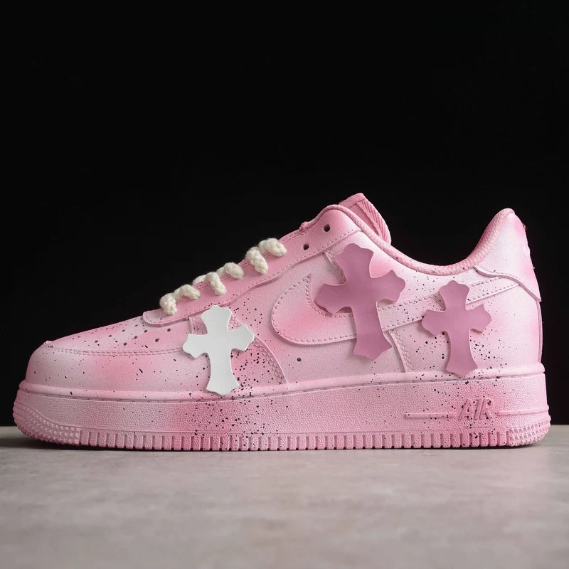 Custom Air Force 1 Light Pink with Crosses and Splatter