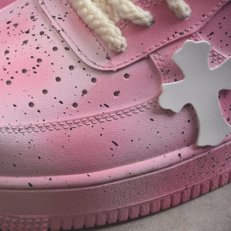 Custom Air Force 1 Light Pink with Crosses and Splatter