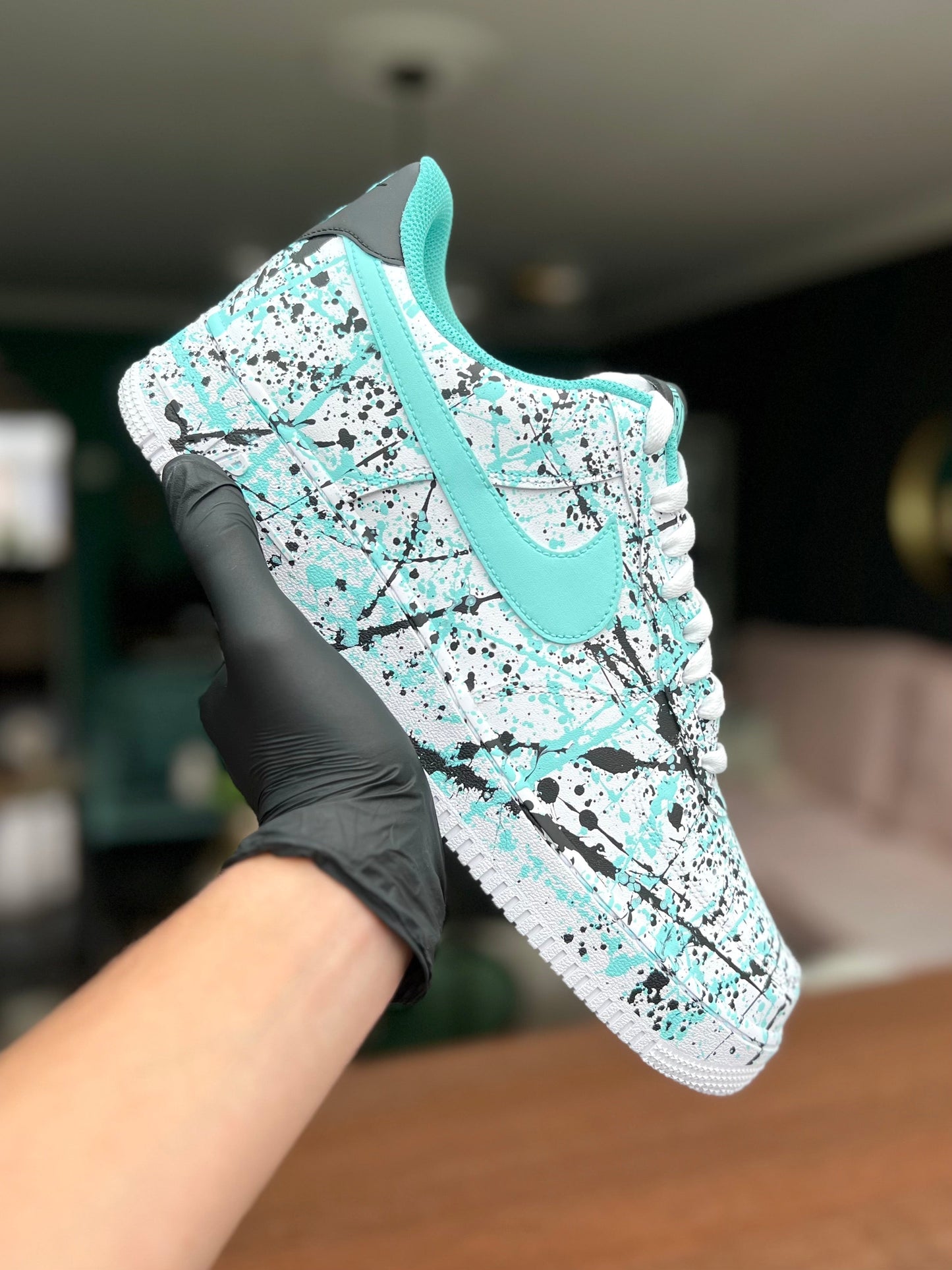 Custom Air Force 1 Mint Teal White With Splatter Pattern