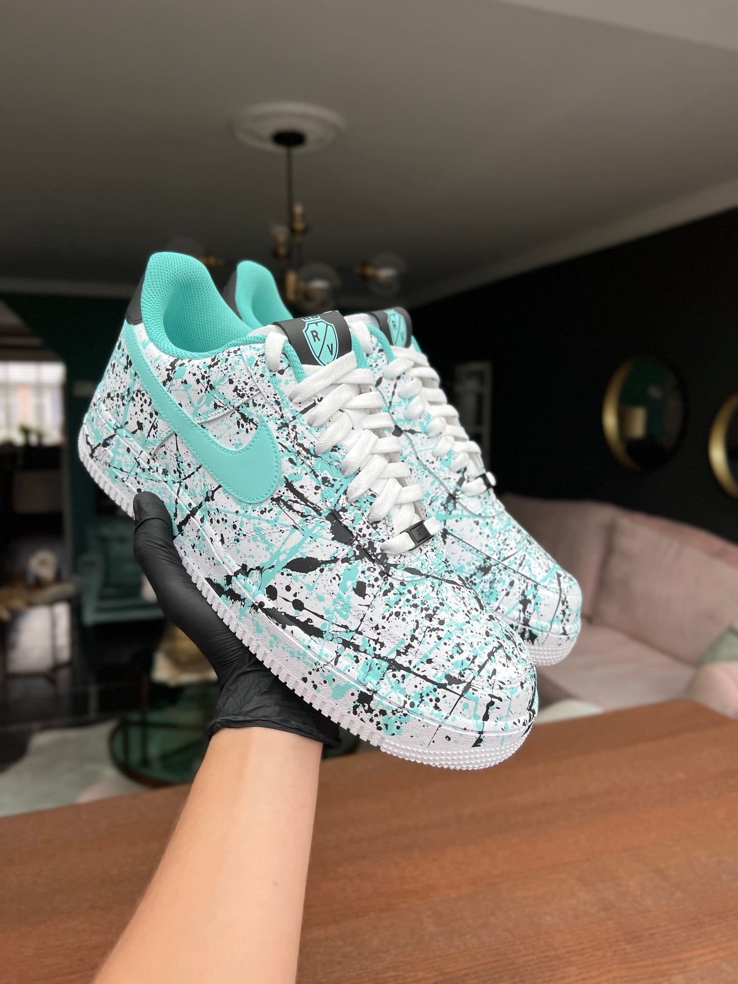 Custom Air Force 1 Mint Teal White With Splatter Pattern