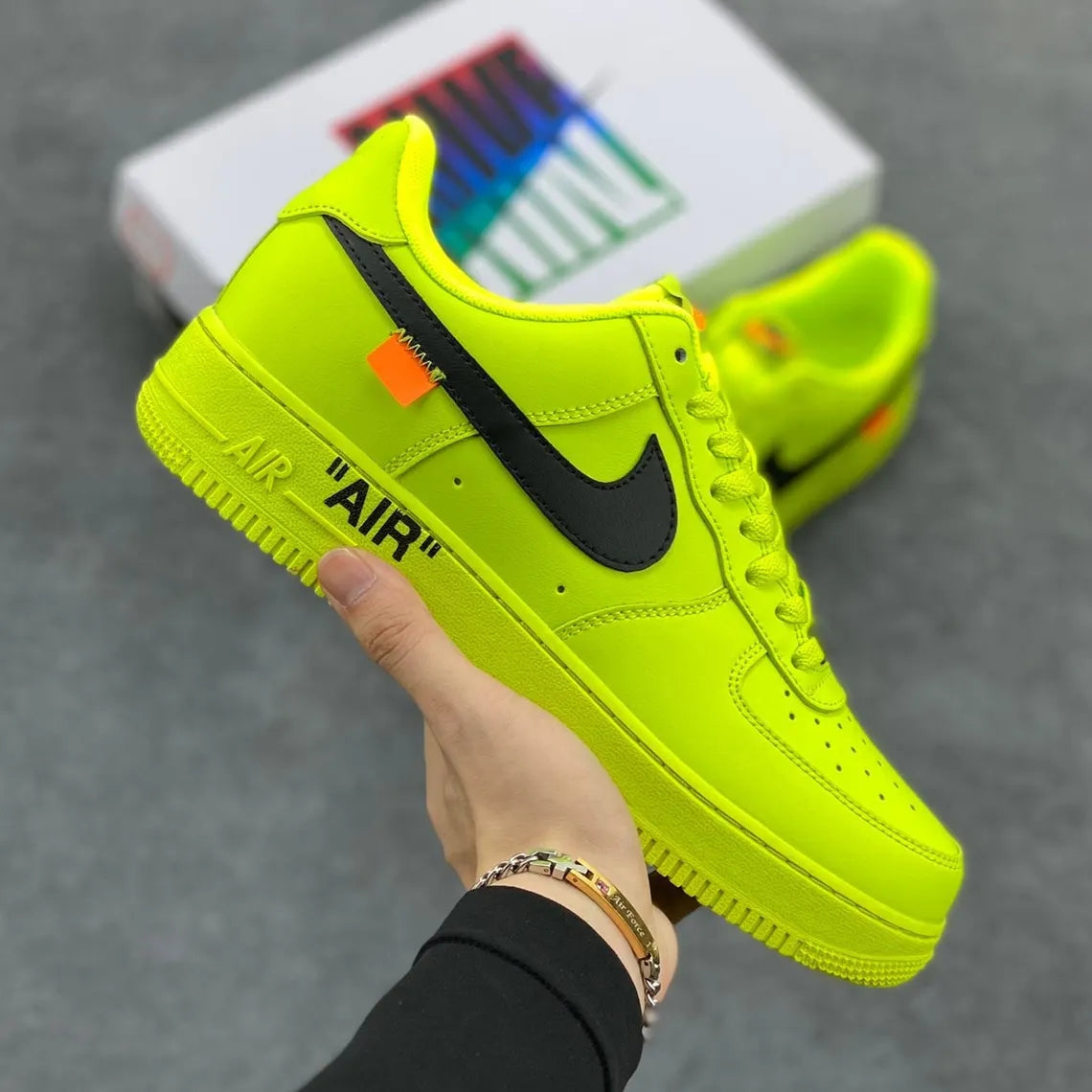 Custom Air Force 1 Neon Yellow with Black Swoosh
