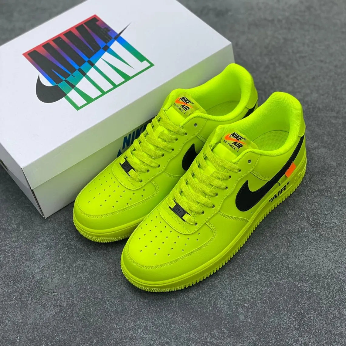 Custom Air Force 1 Neon Yellow with Black Swoosh