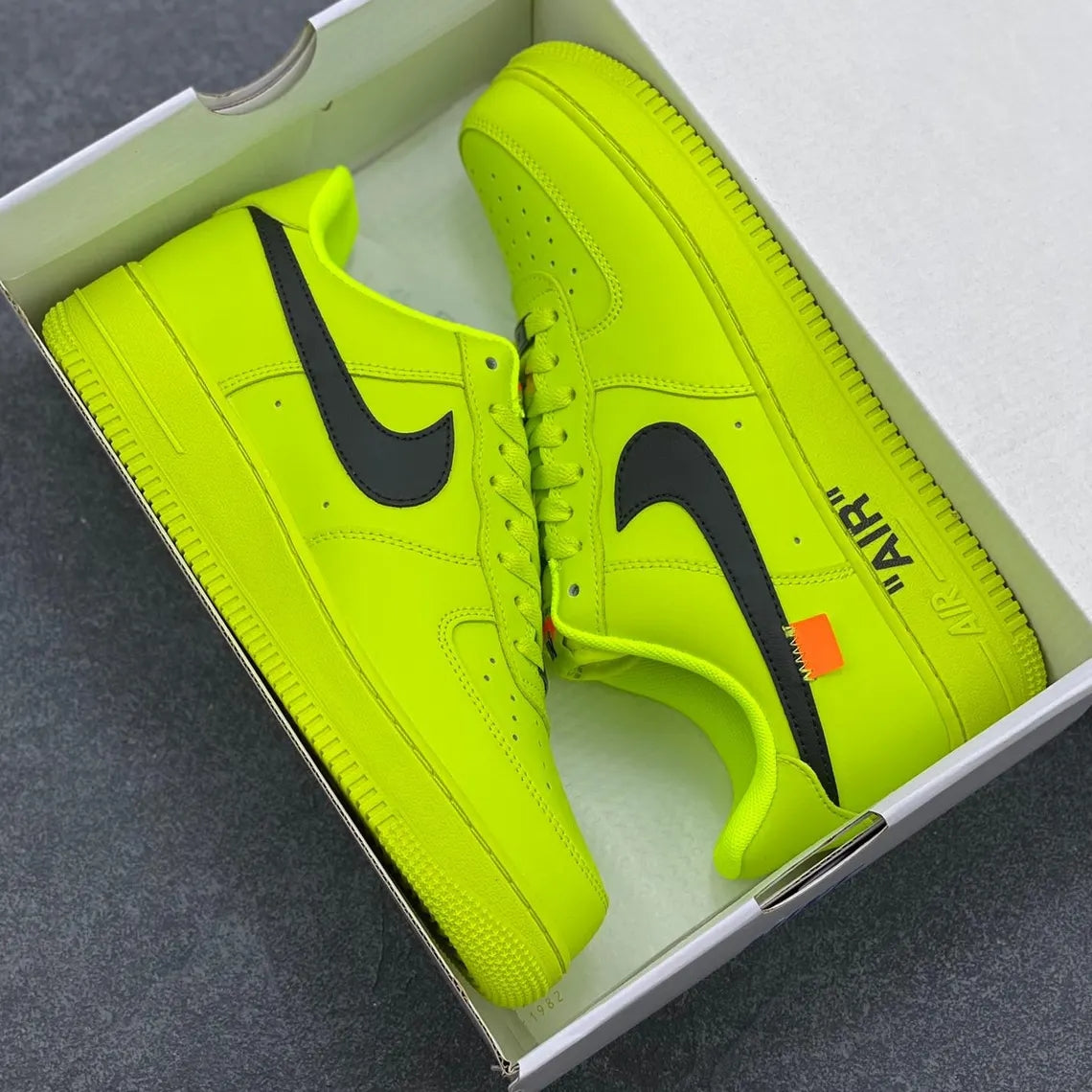 Custom Air Force 1 Neon Yellow with Black Swoosh