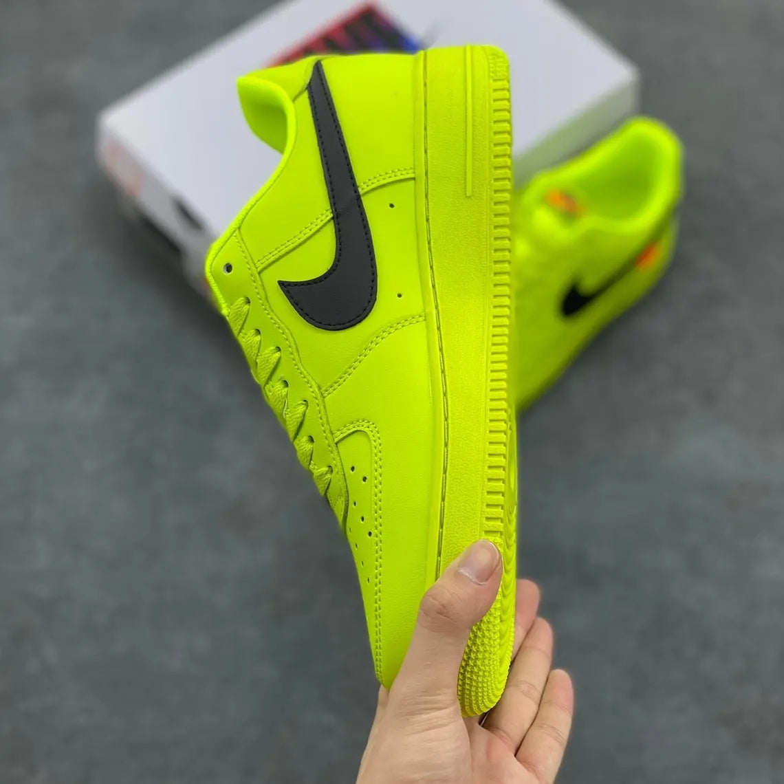Custom Air Force 1 Neon Yellow with Black Swoosh