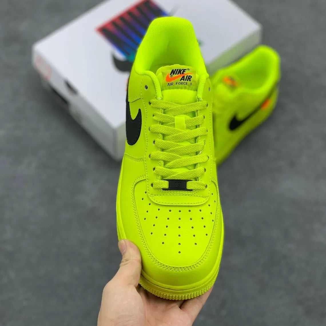 Custom Air Force 1 Neon Yellow with Black Swoosh