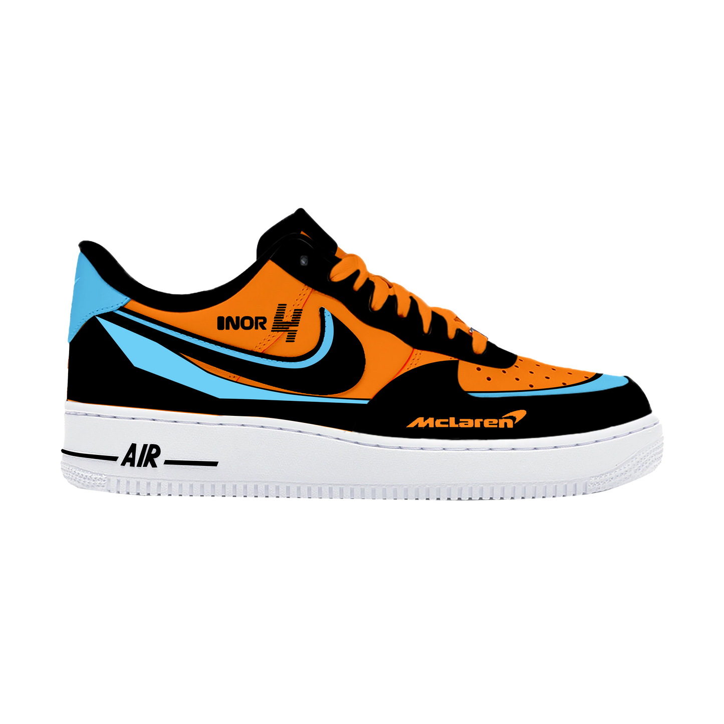 Custom Air Force 1 Orange Black Baby Blue Racing Logos