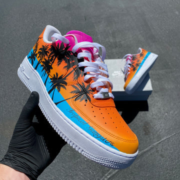 Custom Air Force 1 Orange Blue With Palm Tree Pattern