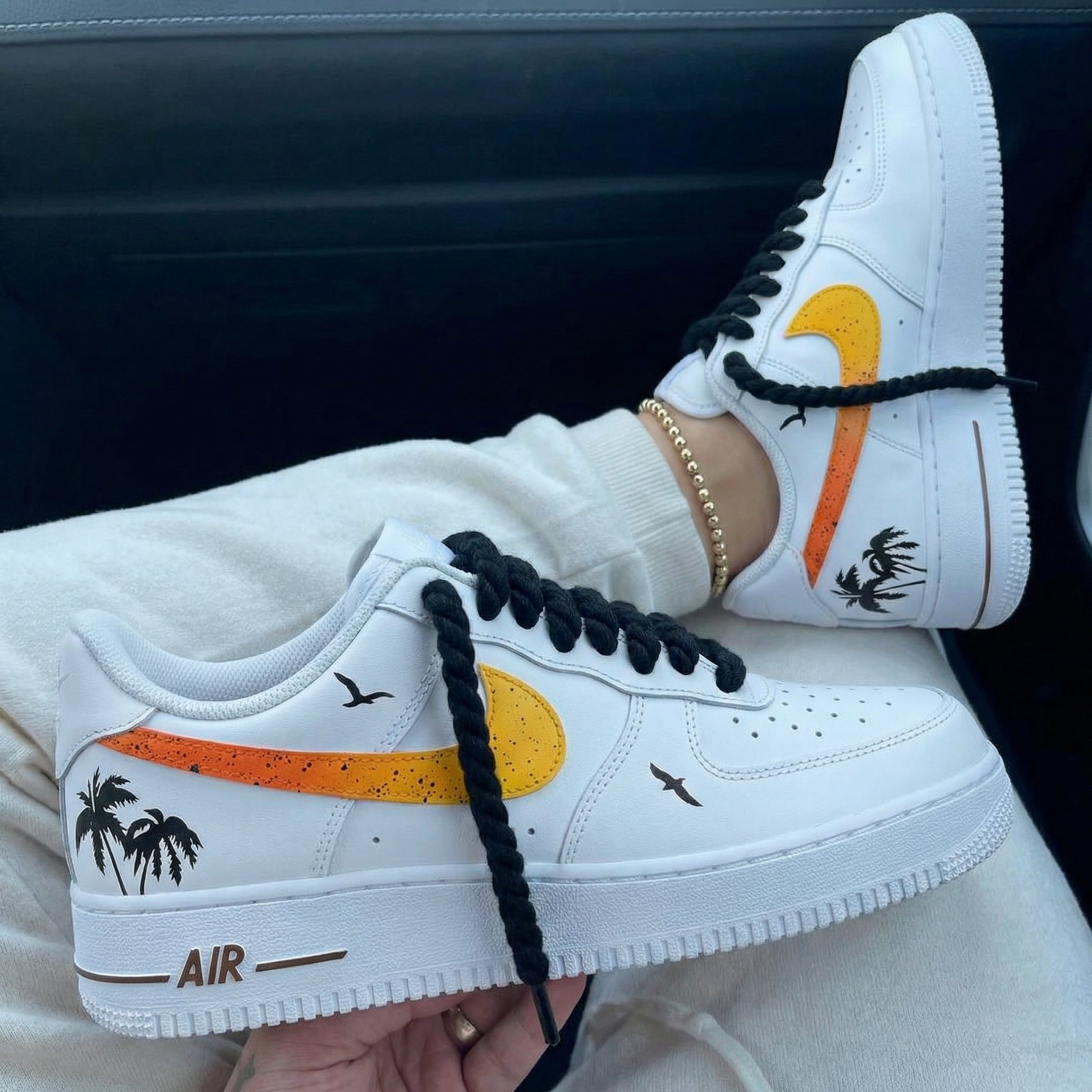 Custom Air Force 1 Orange Yellow Palms Birds
