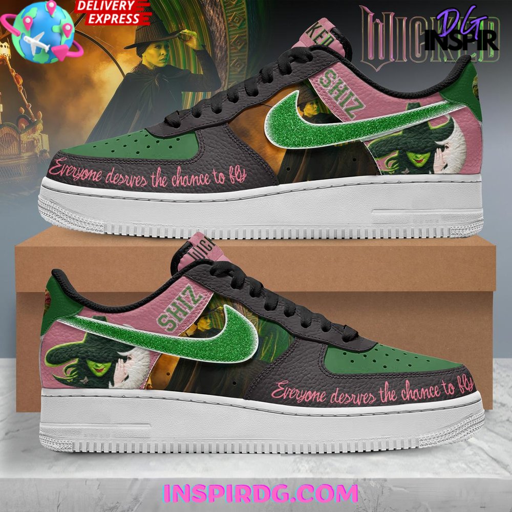 Custom Air Force 1 Pink Green Black Wicked - The Musical Theme